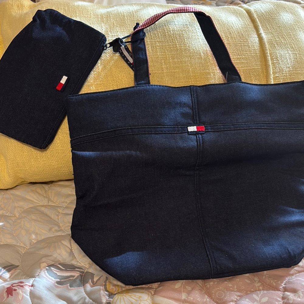 Dark Blue Tote Bag with Matching Pouch